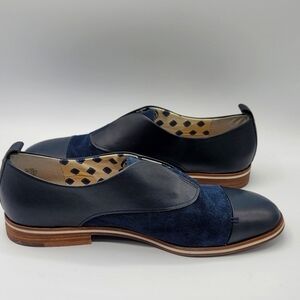 ED ellen degeneres love blue suede laceless loafer LEWA  contrast sole 9.5 M